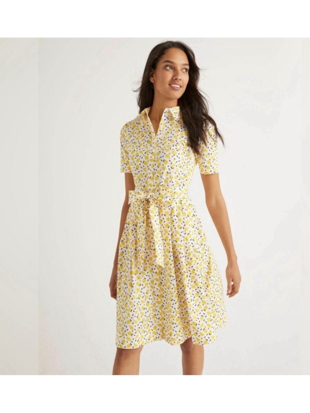 Boden Lemon Print Anastasia Shirt A-line Cotton Poplin Dress Women US16/18R